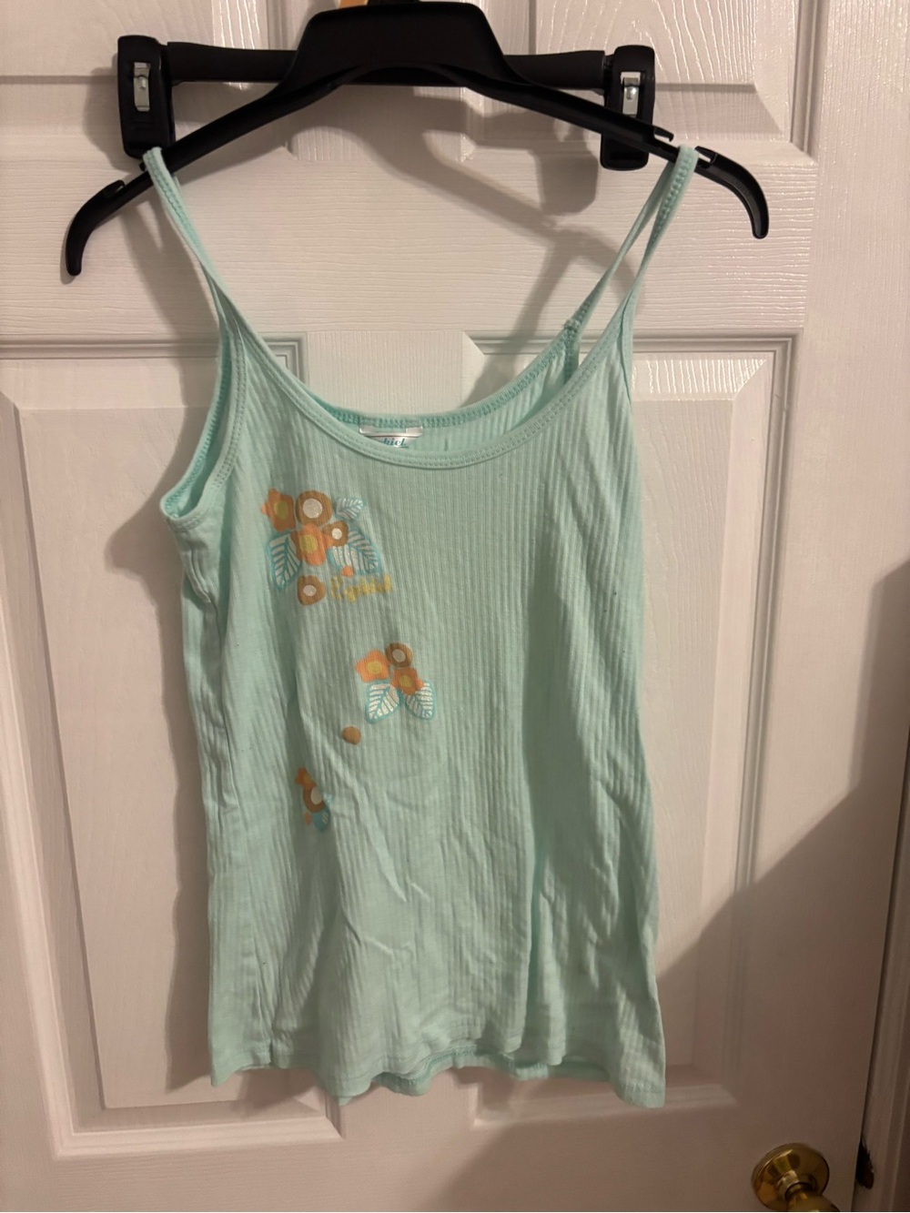 Ezekiel Mint Green Ribbed Floral Spaghetti Strap Camisole